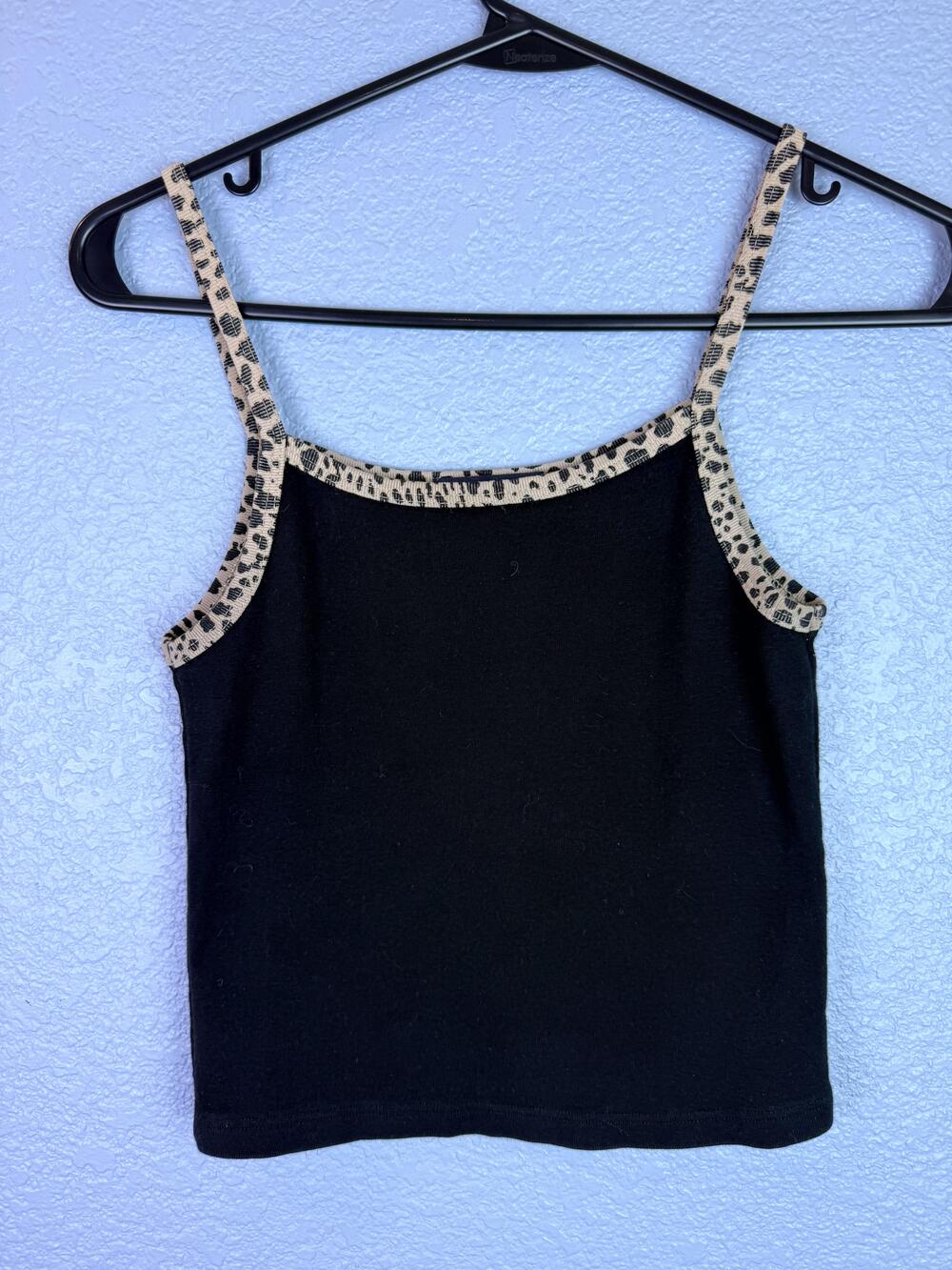 Brandy Melville Tank Top Womens One Size Black Leopard Trim Cotton Cami Italy